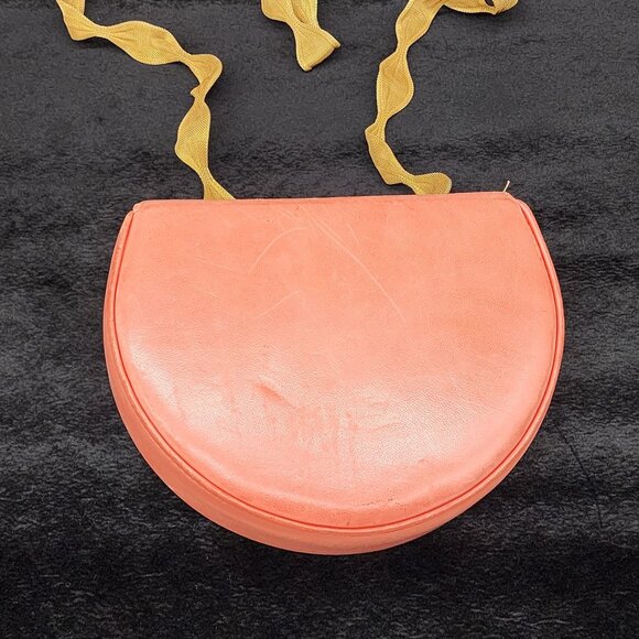 Pink Salmon Leather Bag Gold Mesh Strap Small Hard Case Sondra Robert Vintage - Picture 13 of 15